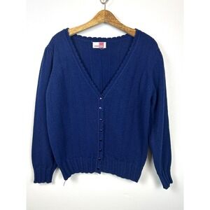 Sheridan Square Navy Blue Knit Cardigan Large? Scalloped Neck Button Up Granny